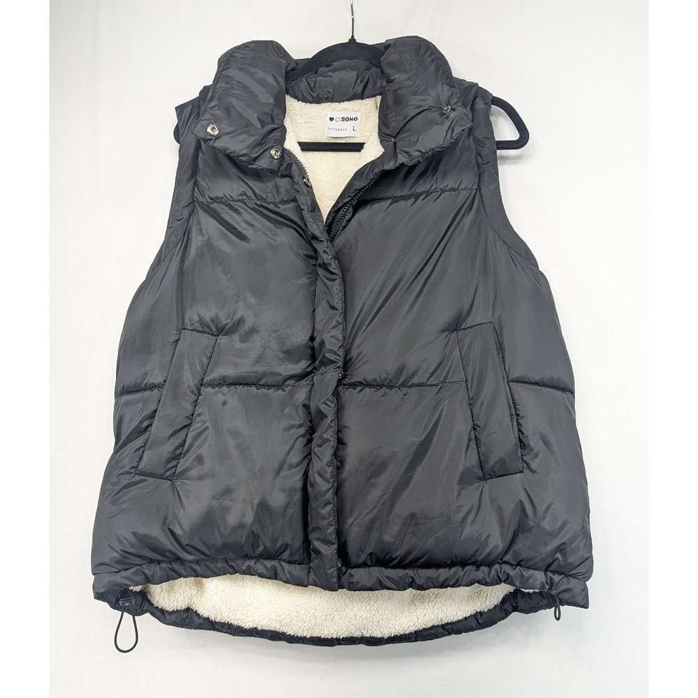 C.I.‎ Sono Black Sherpa Lined Puffer Vest Womens Large NYV1108F Quilted Zip Snap
